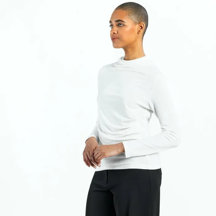 Ultra Cozy 8211 Draped Neck Side Ruched Sweater Top 8211 Ivory 8211 Final Sale Women Clara Sunwoo Sweaters