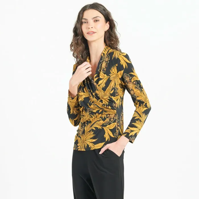 VNeck Draped Pleat Top 8211 Baroque Paisley 8211 Final Sale Women Clara Sunwoo Tops Tunics