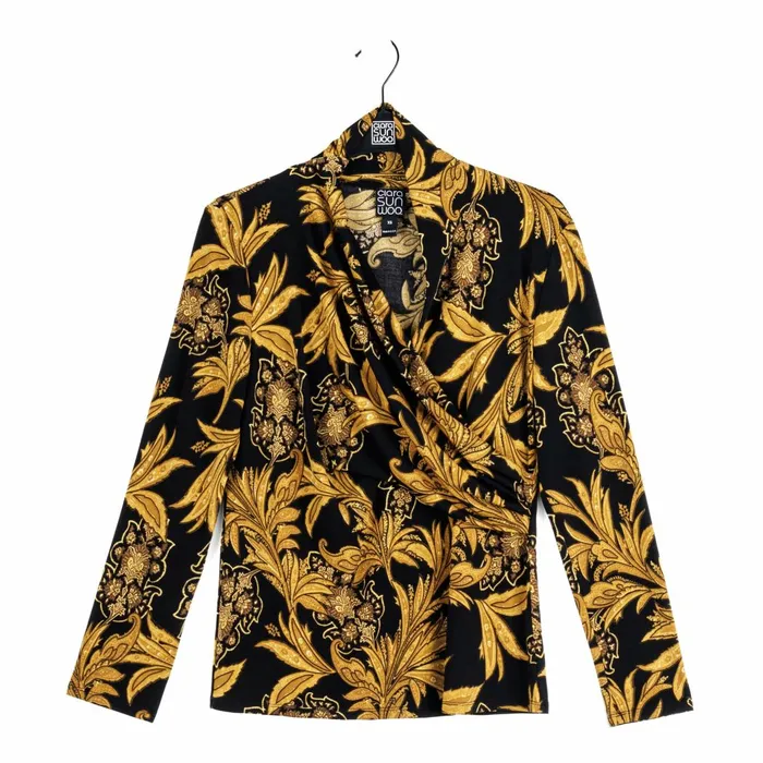 VNeck Draped Pleat Top 8211 Baroque Paisley 8211 Final Sale Women Clara Sunwoo Tops Tunics