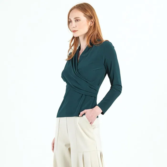 VNeck Draped Pleat Top 8211 Hunter Green 8211 Final Sale Women Clara Sunwoo Tops Tunics
