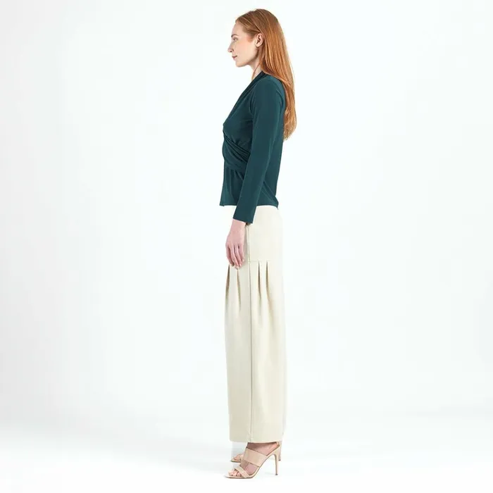 VNeck Draped Pleat Top 8211 Hunter Green 8211 Final Sale Women Clara Sunwoo Tops Tunics