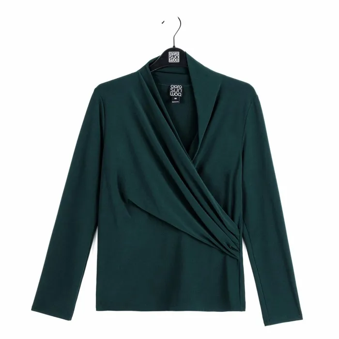 VNeck Draped Pleat Top 8211 Hunter Green 8211 Final Sale Women Clara Sunwoo Tops Tunics