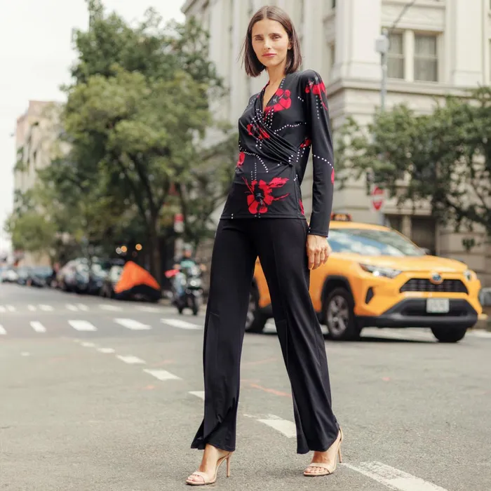 VNeck Draped Pleat Top 8211 Polka Poppy 8211 Final Sale Women Clara Sunwoo Tops Tunics