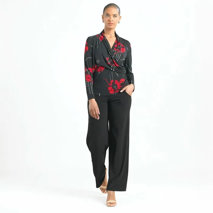 VNeck Draped Pleat Top 8211 Polka Poppy 8211 Final Sale Women Clara Sunwoo Tops Tunics
