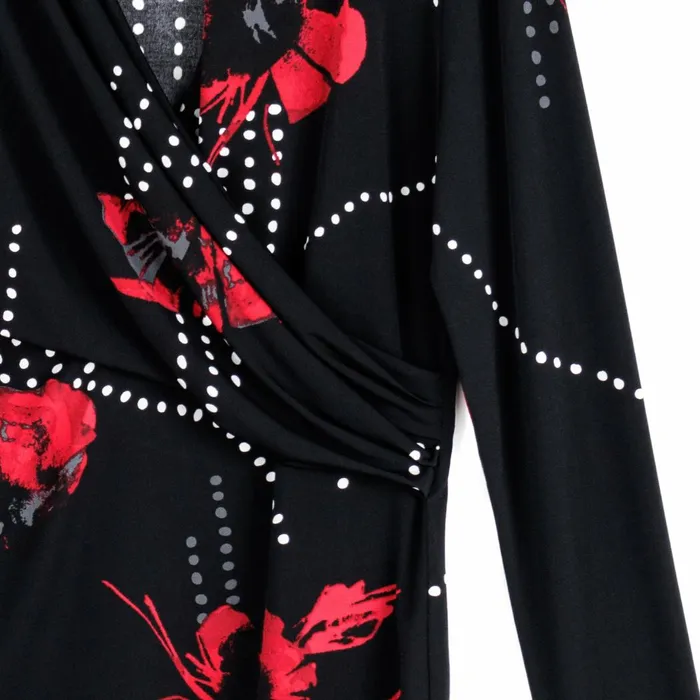 VNeck Draped Pleat Top 8211 Polka Poppy 8211 Final Sale Women Clara Sunwoo Tops Tunics