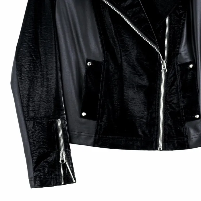 Vinyl 8211 Liquid Leather Panel Zip Cuff Pocket Jacket 8211 Black Women Clara Sunwoo Jackets Cardigans