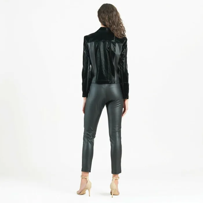 Vinyl 8211 Liquid Leather Panel Zip Cuff Pocket Jacket 8211 Black Women Clara Sunwoo Jackets Cardigans