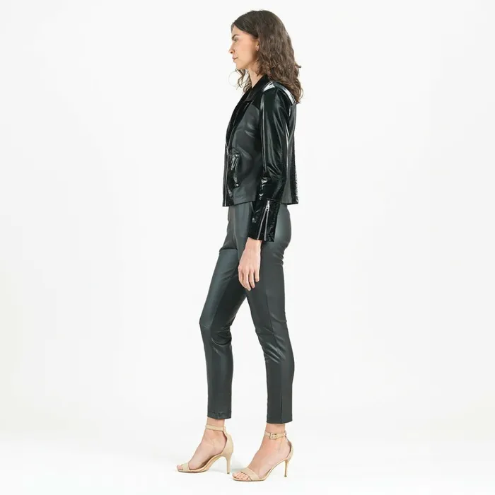Vinyl 8211 Liquid Leather Panel Zip Cuff Pocket Jacket 8211 Black Women Clara Sunwoo Jackets Cardigans