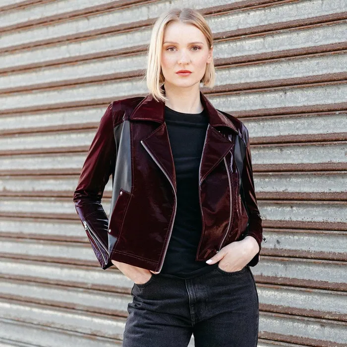 Vinyl 8211 Liquid Leather Panel Zip Cuff Pocket Jacket 8211 Mulberry 8211 Limited Sizes Women Clara Sunwoo Jackets Cardigans Vinyl 8211 Liquid Leather Panel Zip Cuff Pocket Jacket 8211 Mulberry 8211 Limited Sizes Women Clara Sunwoo Jackets Cardigans