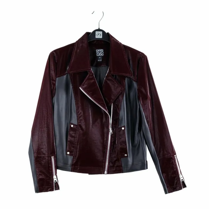 Vinyl 8211 Liquid Leather Panel Zip Cuff Pocket Jacket 8211 Mulberry 8211 Limited Sizes Women Clara Sunwoo Jackets Cardigans