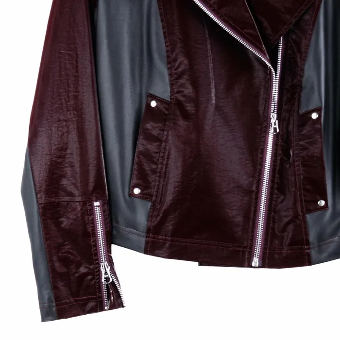 Vinyl 8211 Liquid Leather Panel Zip Cuff Pocket Jacket 8211 Mulberry 8211 Limited Sizes Women Clara Sunwoo Jackets Cardigans