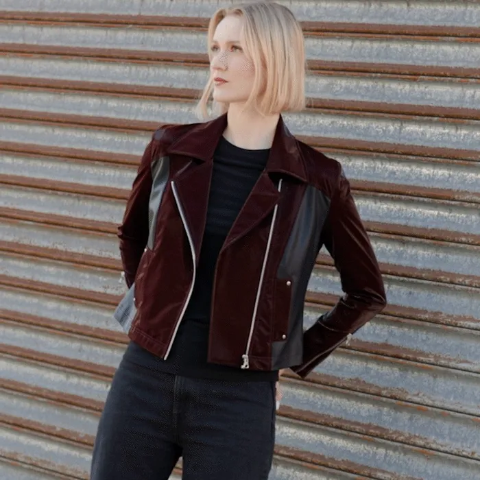 Vinyl 8211 Liquid Leather Panel Zip Cuff Pocket Jacket 8211 Mulberry 8211 Limited Sizes Women Clara Sunwoo Jackets Cardigans