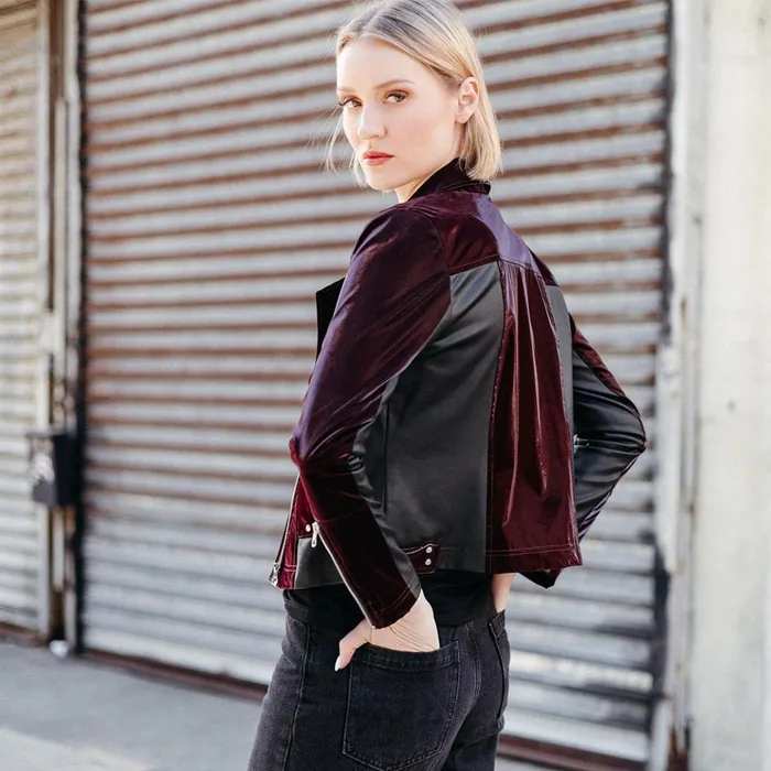 Vinyl 8211 Liquid Leather Panel Zip Cuff Pocket Jacket 8211 Mulberry 8211 Limited Sizes Women Clara Sunwoo Jackets Cardigans