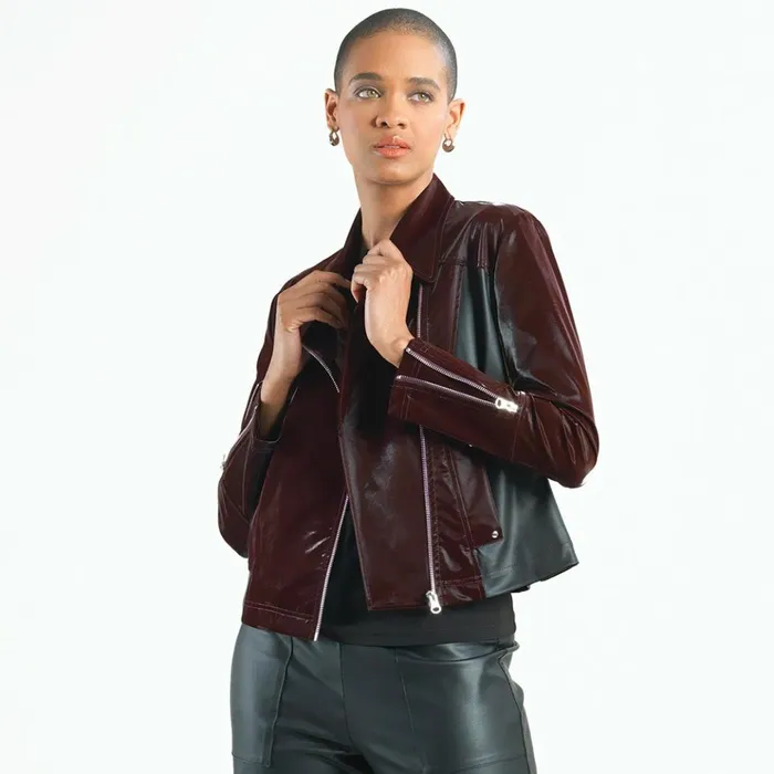Vinyl 8211 Liquid Leather Panel Zip Cuff Pocket Jacket 8211 Mulberry 8211 Limited Sizes Women Clara Sunwoo Jackets Cardigans