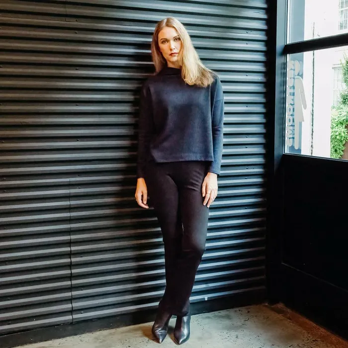 Waffle Knit 8211 Funnel Neck Sweater Top 8211 Navy 8211 Final Sale Women Clara Sunwoo Sweaters