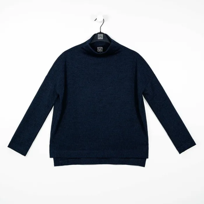 Waffle Knit 8211 Funnel Neck Sweater Top 8211 Navy 8211 Final Sale Women Clara Sunwoo Sweaters