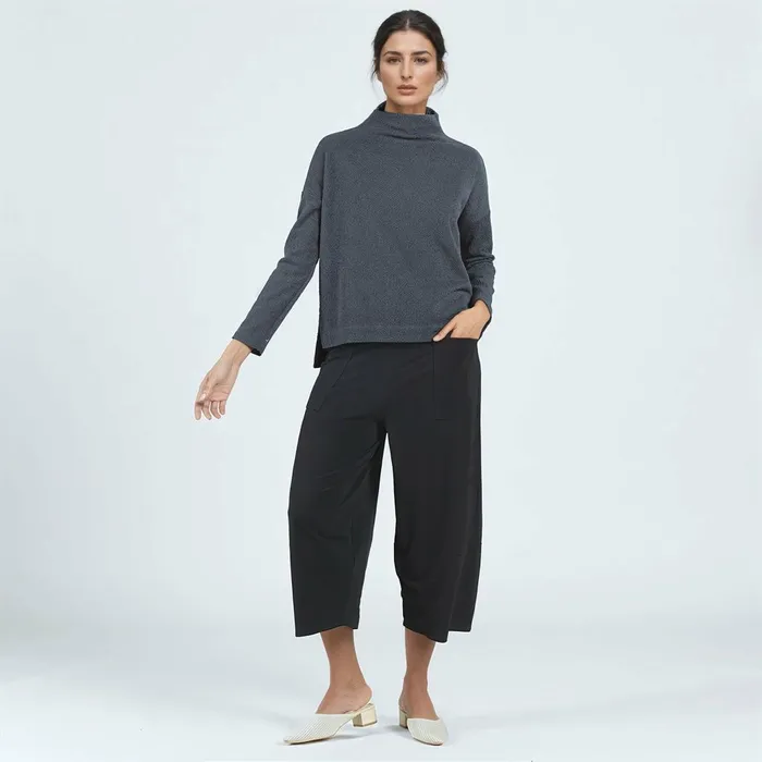 Waffle Knit 8211 Funnel Neck Sweater Top 8211 Smoke 8211 Final Sale Women Clara Sunwoo Sweaters