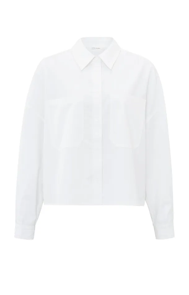 White Blouse With Batwing Sleeves Buttons And Chest Pockets Pure White Women YAYA Blouses White Blouse With Batwing Sleeves Buttons And Chest Pockets Pure White Women YAYA Blouses