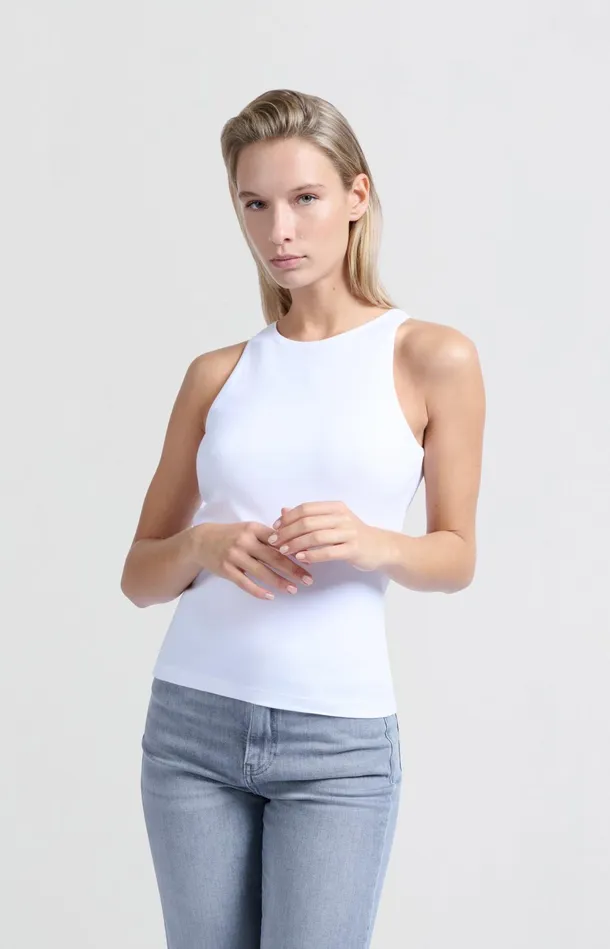 White Halter Top Made Of Soft Fabric Pure White Women YAYA Tops