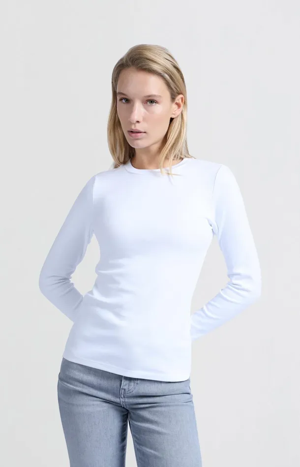 White Tshirt With Long Sleeves And Round Neck Pure White Women YAYA Tops