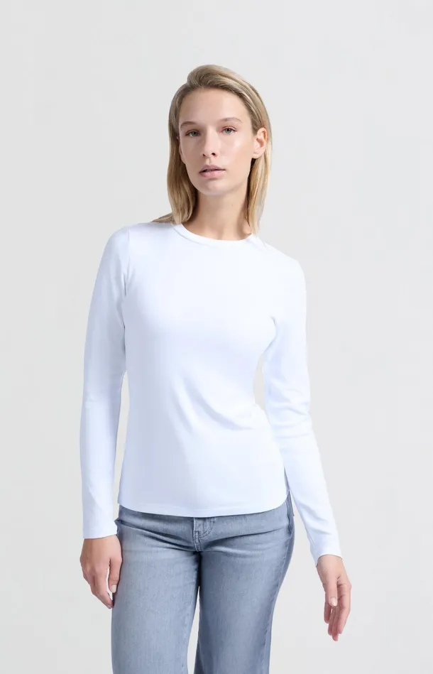 White Tshirt With Long Sleeves And Round Neck Pure White Women YAYA Tops White Tshirt With Long Sleeves And Round Neck Pure White Women YAYA Tops