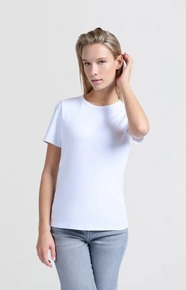 White Tshirt With Short Sleeves And Crew Neck Pure White Women YAYA Tops