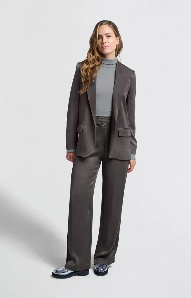 Wideleg Trousers With High Waist And Pleat Details Dark Metal Grey Women YAYA Trousers Wideleg Trousers With High Waist And Pleat Details Dark Metal Grey Women YAYA Trousers
