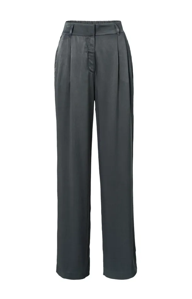 Wideleg Trousers With High Waist And Pleat Details Dark Metal Grey Women YAYA Trousers Wideleg Trousers With High Waist And Pleat Details Dark Metal Grey Women YAYA Trousers