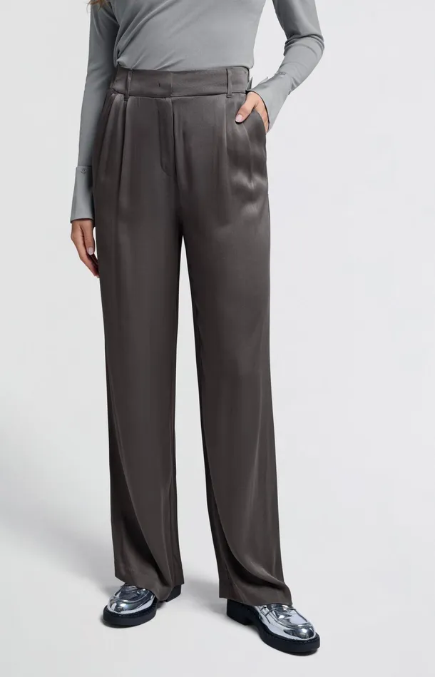 Wideleg Trousers With High Waist And Pleat Details Dark Metal Grey Women YAYA Trousers Wideleg Trousers With High Waist And Pleat Details Dark Metal Grey Women YAYA Trousers