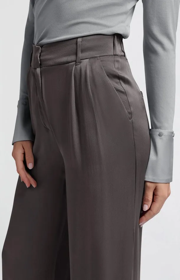 Wideleg Trousers With High Waist And Pleat Details Dark Metal Grey Women YAYA Trousers Wideleg Trousers With High Waist And Pleat Details Dark Metal Grey Women YAYA Trousers