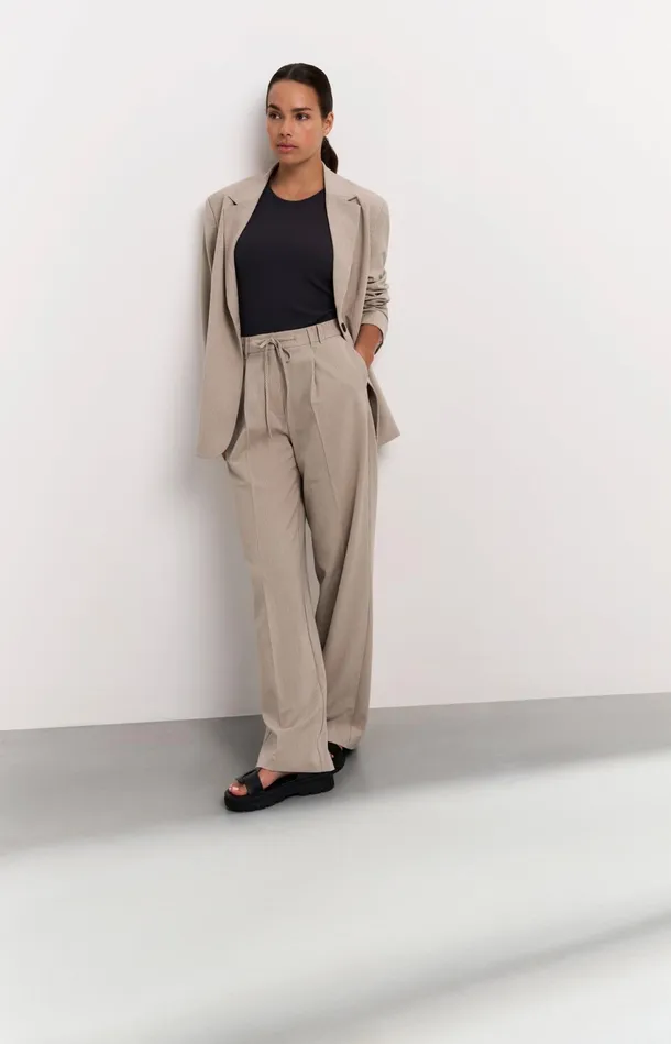 Wideleg Trousers With Pinstripe Humus Beige Dessin Women YAYA Trousers