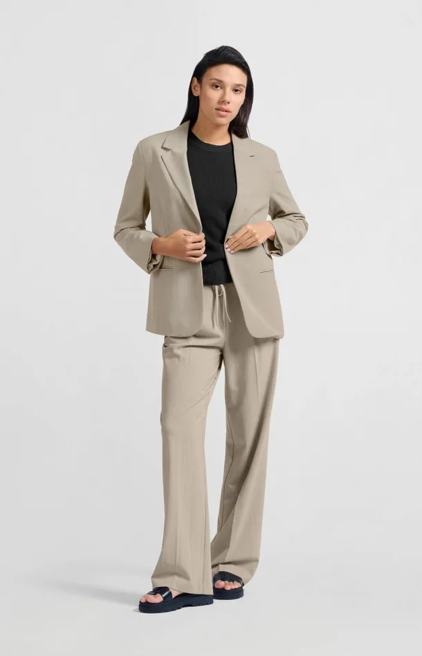 Wideleg Trousers With Pinstripe Humus Beige Dessin Women YAYA Trousers Wideleg Trousers With Pinstripe Humus Beige Dessin Women YAYA Trousers