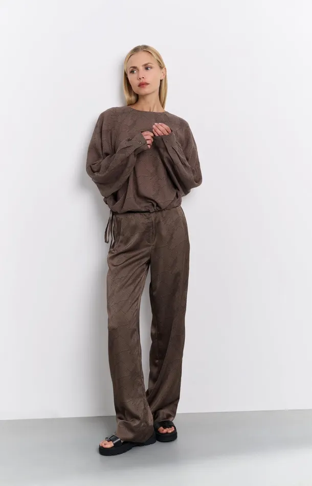 Wide Leg Trousers With Print Caribou Brown Dessin Women YAYA Trousers
