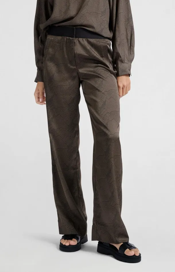 Wide Leg Trousers With Print Caribou Brown Dessin Women YAYA Trousers Wide Leg Trousers With Print Caribou Brown Dessin Women YAYA Trousers