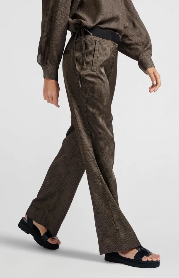 Wide Leg Trousers With Print Caribou Brown Dessin Women YAYA Trousers Wide Leg Trousers With Print Caribou Brown Dessin Women YAYA Trousers