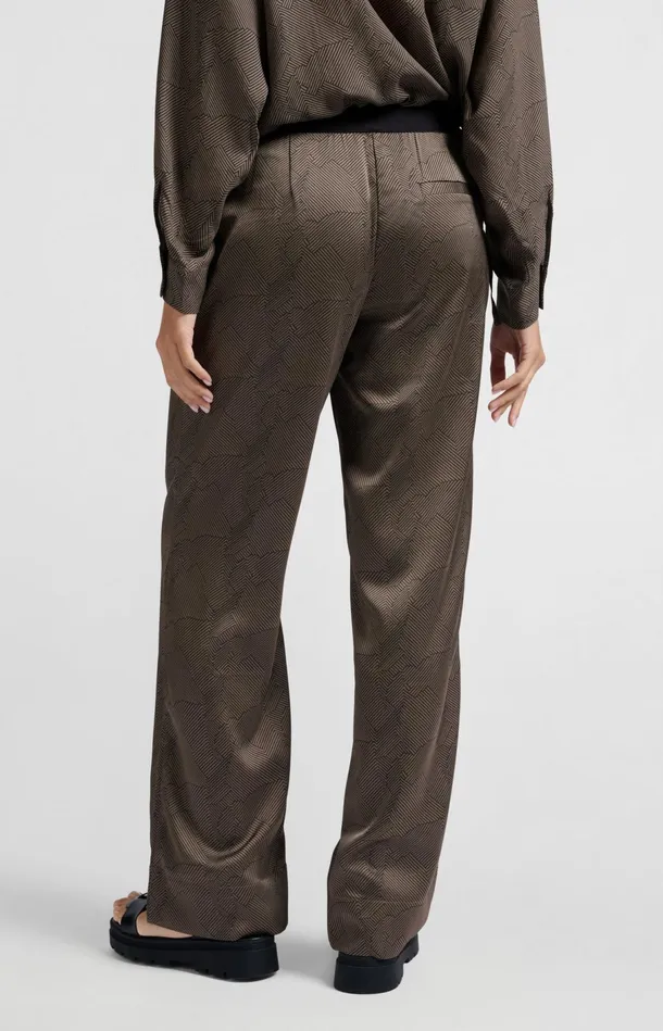 Wide Leg Trousers With Print Caribou Brown Dessin Women YAYA Trousers Wide Leg Trousers With Print Caribou Brown Dessin Women YAYA Trousers