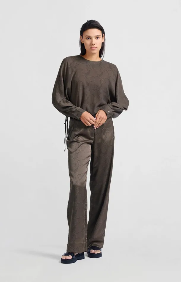 Wide Leg Trousers With Print Caribou Brown Dessin Women YAYA Trousers Wide Leg Trousers With Print Caribou Brown Dessin Women YAYA Trousers