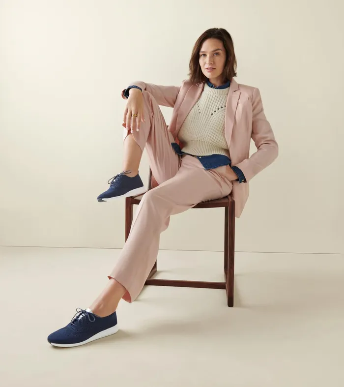 Women 2ZEROslashGRAND Stitchlitetrade Wingtip Oxfords Marine Blue Stitchliteandtradewhite Cole Haan Oxfords