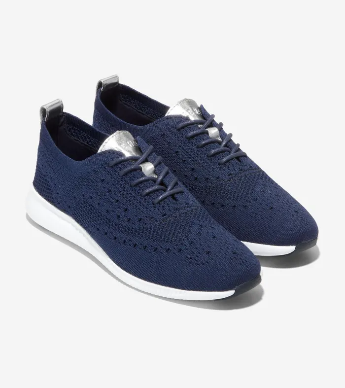 Women 2ZEROslashGRAND Stitchlitetrade Wingtip Oxfords Marine Blue Stitchliteandtradewhite Cole Haan Oxfords