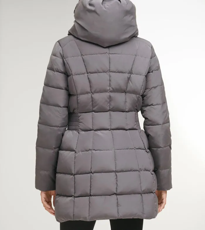 Women 32quot Signature Hooded Taffeta Down Coat Carbon Cole Haan Outerwear