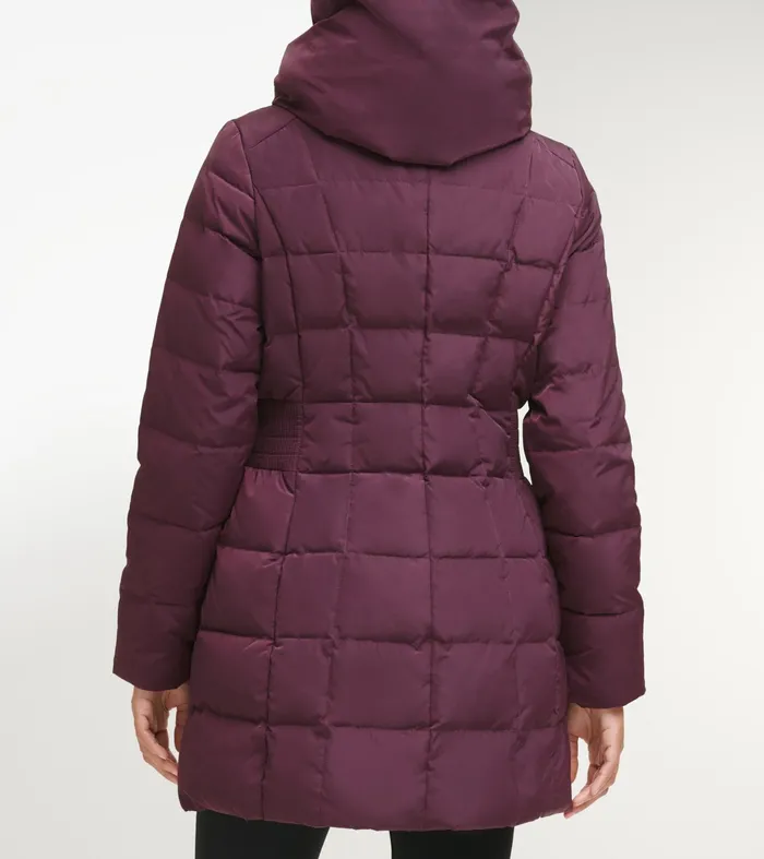 Women 32quot Signature Hooded Taffeta Down Coat Merlot Cole Haan Parkas and Puffer Jackets
