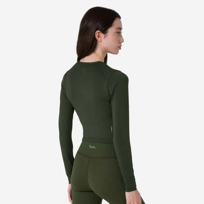 Women Active Long Sleeve Top Deep Olive Greenolive Greenblackgreydark Grey Dark Navy Rapha Archive