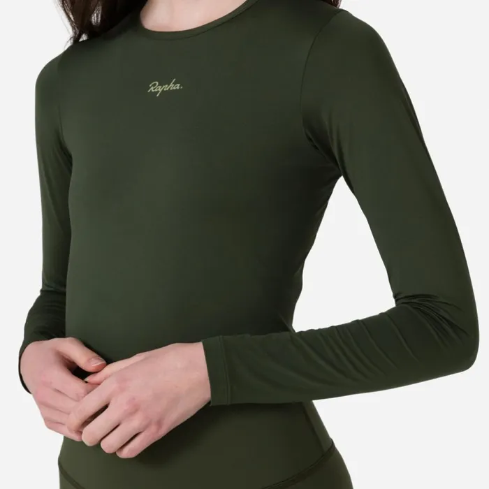 Women Active Long Sleeve Top Deep Olive Greenolive Greenblackgreydark Grey Dark Navy Rapha Archive