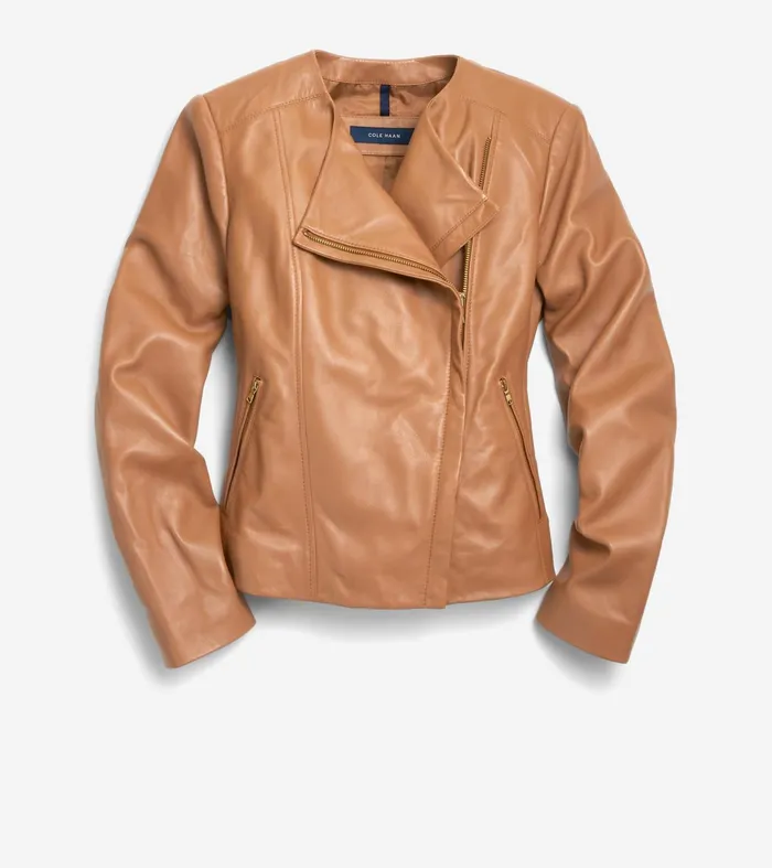 Women Asymmetrical Leather Jacket Hazelnut Cole Haan Outerwear