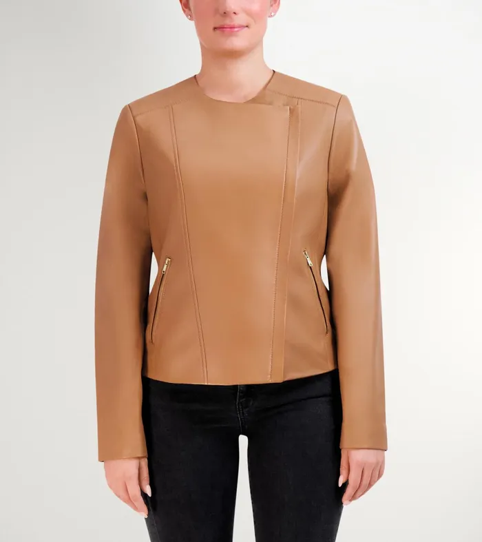 Women Asymmetrical Leather Jacket Hazelnut Cole Haan Outerwear