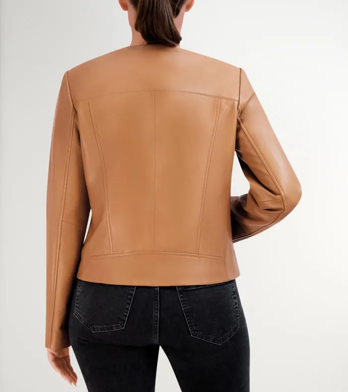 Women Asymmetrical Leather Jacket Hazelnut Cole Haan Outerwear