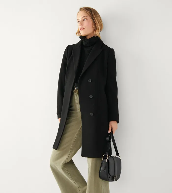 Women Asymmetrical Peak Lapel Coat Black Cole Haan Outerwear