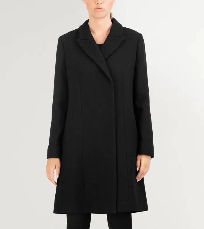 Women Asymmetrical Peak Lapel Coat Black Cole Haan Outerwear