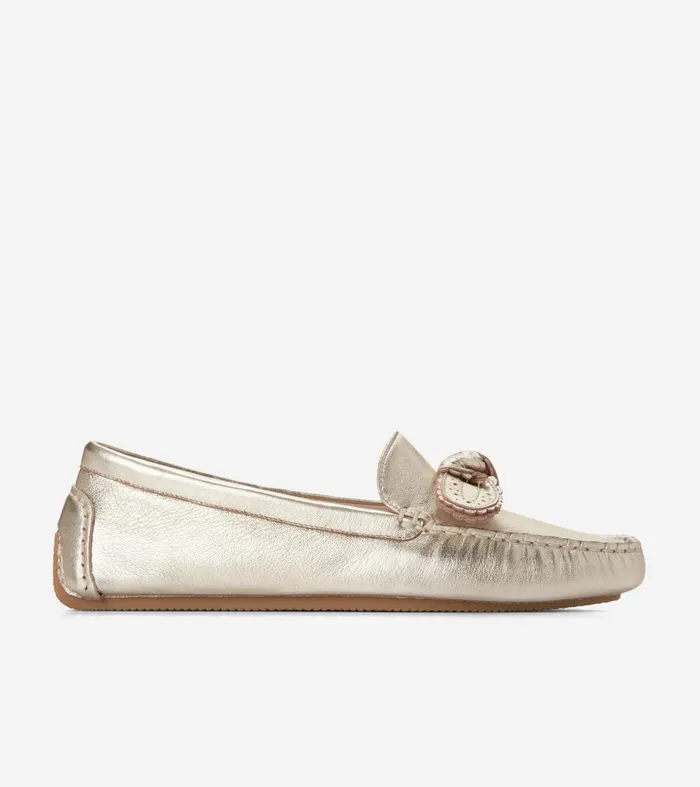 Women Bellport Bow Drivers Soft Gold Cole Haan Loafers and Drivers