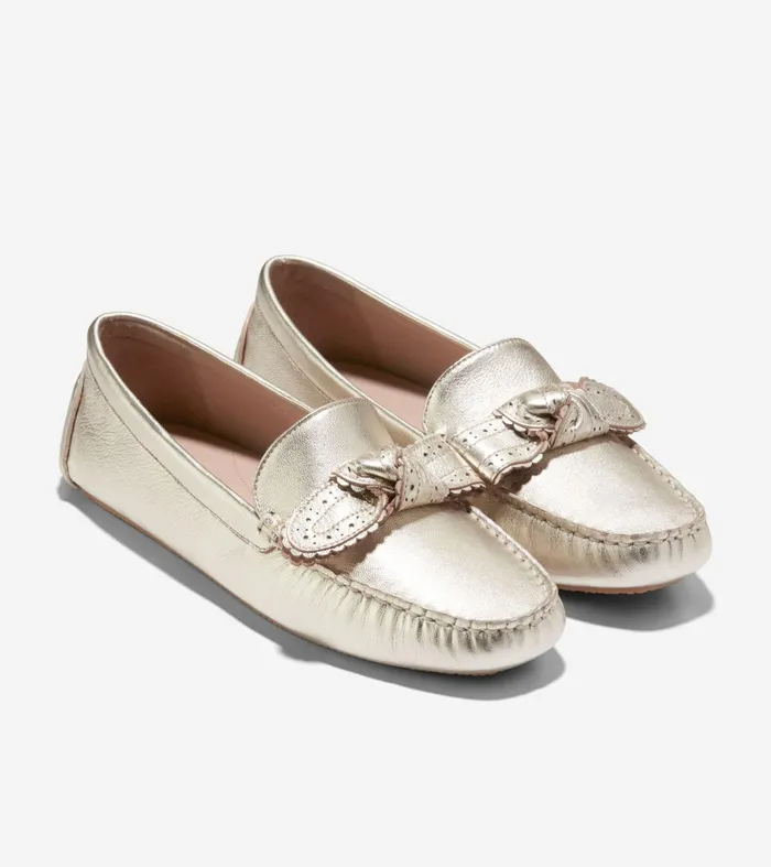 Women Bellport Bow Drivers Soft Gold Cole Haan Loafers and Drivers